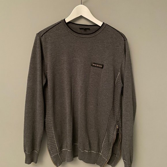 Balmain Grey Sweater with Side Zipper details - Picture 1 of 4